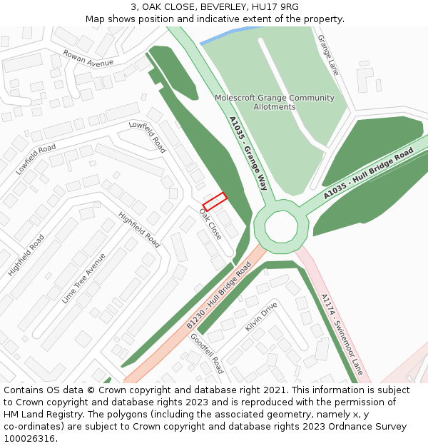 3, OAK CLOSE, BEVERLEY, HU17 9RG: Location map and indicative extent of plot