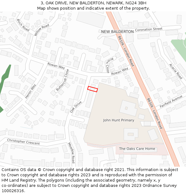 3, OAK DRIVE, NEW BALDERTON, NEWARK, NG24 3BH: Location map and indicative extent of plot