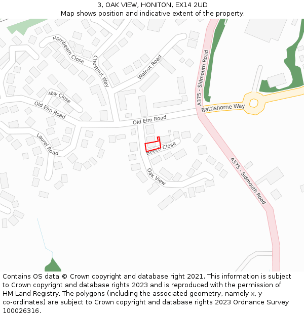 3, OAK VIEW, HONITON, EX14 2UD: Location map and indicative extent of plot