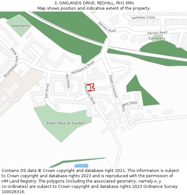 3, OAKLANDS DRIVE, REDHILL, RH1 6RN: Location map and indicative extent of plot