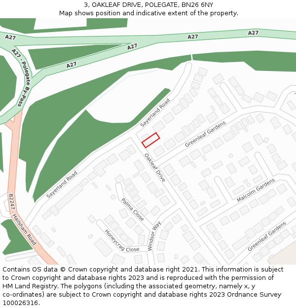 3, OAKLEAF DRIVE, POLEGATE, BN26 6NY: Location map and indicative extent of plot