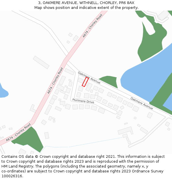 3, OAKMERE AVENUE, WITHNELL, CHORLEY, PR6 8AX: Location map and indicative extent of plot