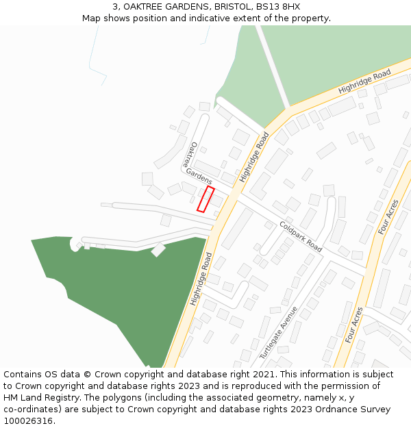 3, OAKTREE GARDENS, BRISTOL, BS13 8HX: Location map and indicative extent of plot