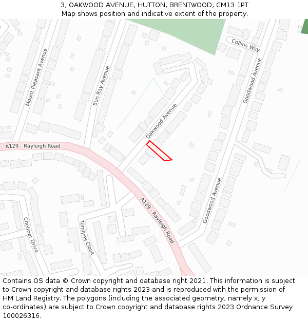 3, OAKWOOD AVENUE, HUTTON, BRENTWOOD, CM13 1PT: Location map and indicative extent of plot