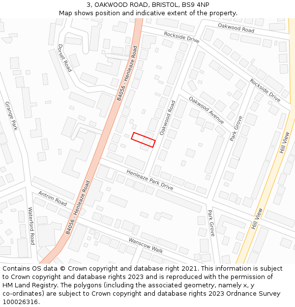 3, OAKWOOD ROAD, BRISTOL, BS9 4NP: Location map and indicative extent of plot