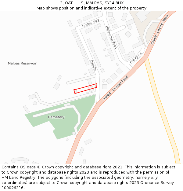 3, OATHILLS, MALPAS, SY14 8HX: Location map and indicative extent of plot