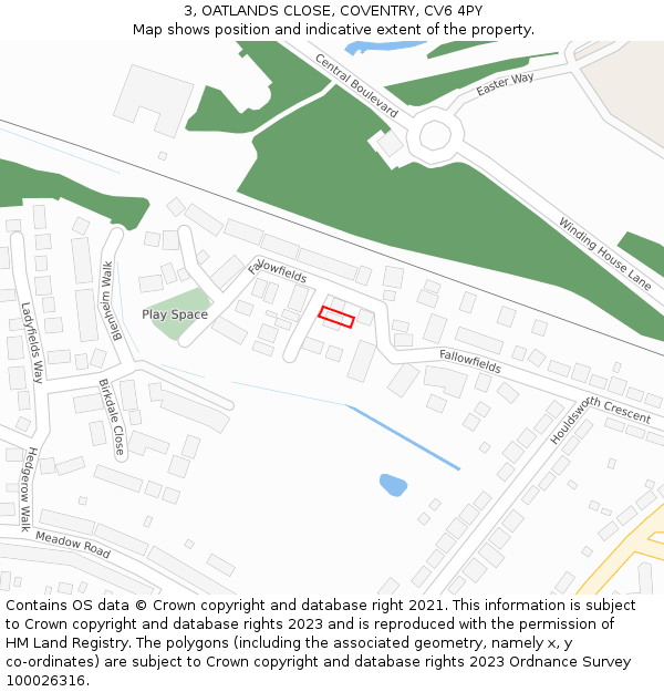 3, OATLANDS CLOSE, COVENTRY, CV6 4PY: Location map and indicative extent of plot