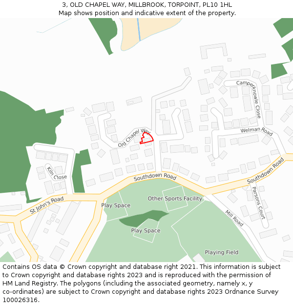 3, OLD CHAPEL WAY, MILLBROOK, TORPOINT, PL10 1HL: Location map and indicative extent of plot