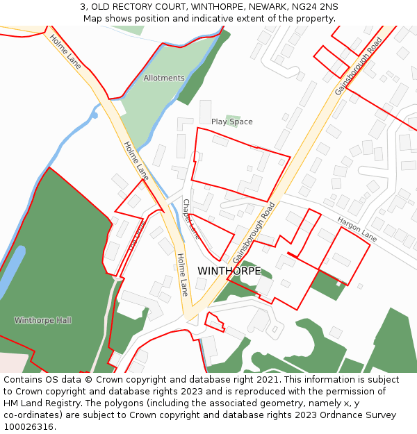 3, OLD RECTORY COURT, WINTHORPE, NEWARK, NG24 2NS: Location map and indicative extent of plot