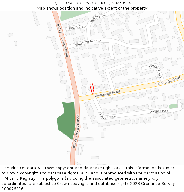 3, OLD SCHOOL YARD, HOLT, NR25 6GX: Location map and indicative extent of plot