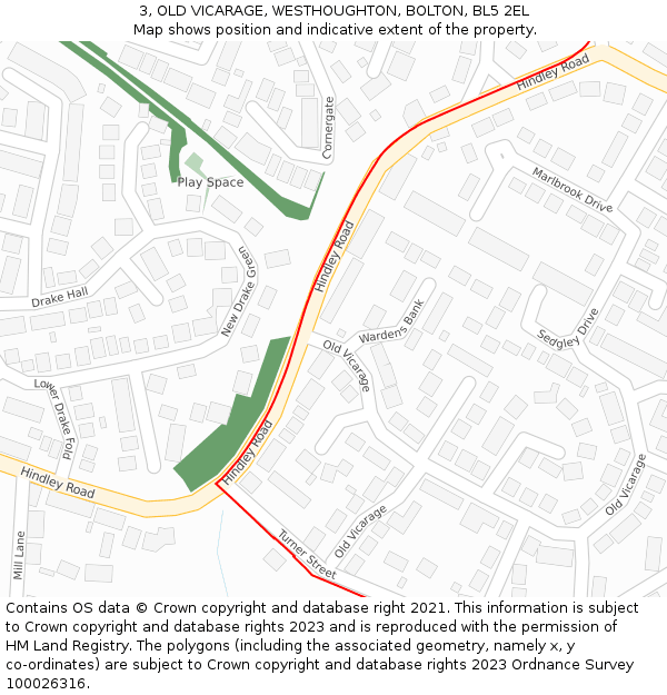 3, OLD VICARAGE, WESTHOUGHTON, BOLTON, BL5 2EL: Location map and indicative extent of plot