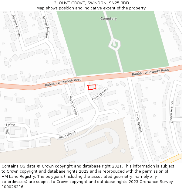 3, OLIVE GROVE, SWINDON, SN25 3DB: Location map and indicative extent of plot