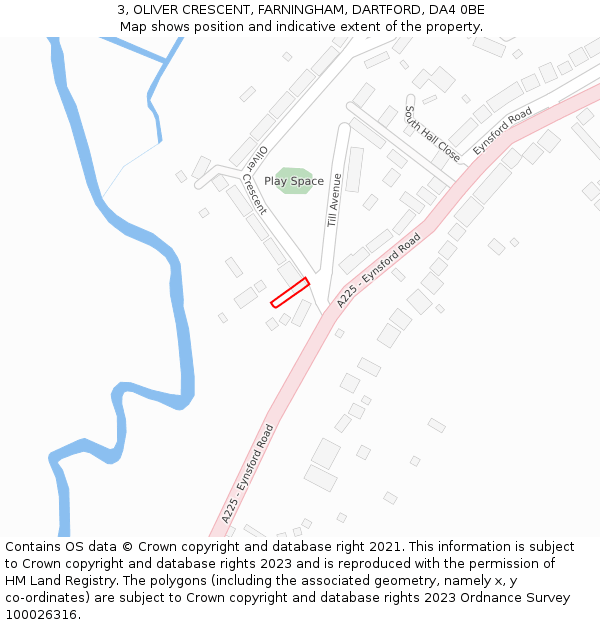 3, OLIVER CRESCENT, FARNINGHAM, DARTFORD, DA4 0BE: Location map and indicative extent of plot