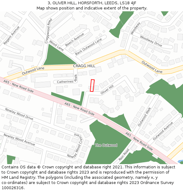 3, OLIVER HILL, HORSFORTH, LEEDS, LS18 4JF: Location map and indicative extent of plot