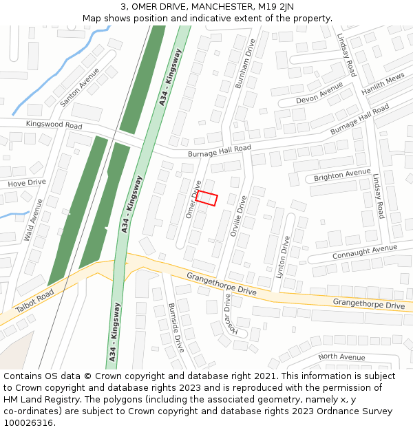 3, OMER DRIVE, MANCHESTER, M19 2JN: Location map and indicative extent of plot