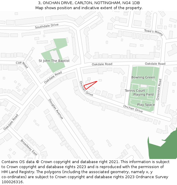 3, ONCHAN DRIVE, CARLTON, NOTTINGHAM, NG4 1DB: Location map and indicative extent of plot