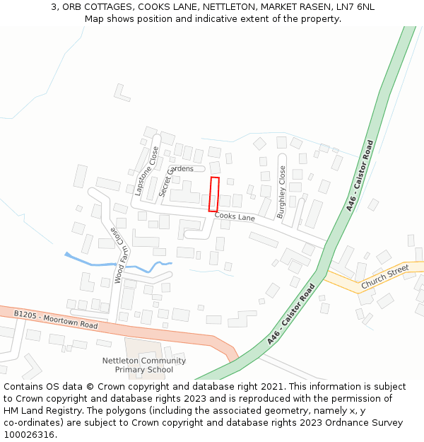 3, ORB COTTAGES, COOKS LANE, NETTLETON, MARKET RASEN, LN7 6NL: Location map and indicative extent of plot