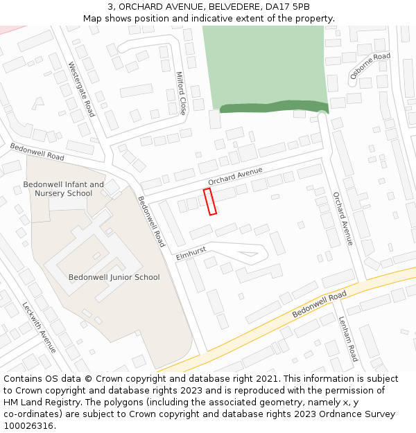 3, ORCHARD AVENUE, BELVEDERE, DA17 5PB: Location map and indicative extent of plot