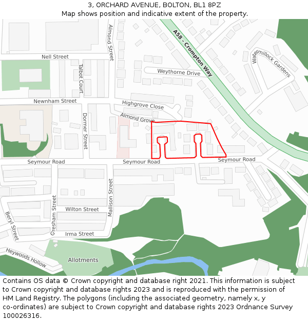 3, ORCHARD AVENUE, BOLTON, BL1 8PZ: Location map and indicative extent of plot