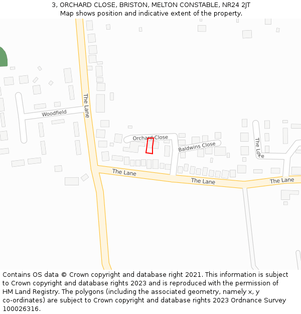 3, ORCHARD CLOSE, BRISTON, MELTON CONSTABLE, NR24 2JT: Location map and indicative extent of plot