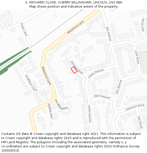 3, ORCHARD CLOSE, CHERRY WILLINGHAM, LINCOLN, LN3 4BA: Location map and indicative extent of plot