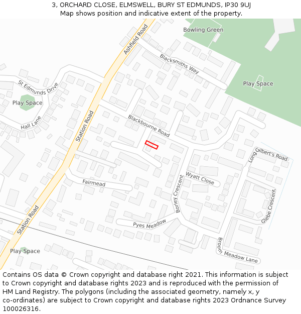 3, ORCHARD CLOSE, ELMSWELL, BURY ST EDMUNDS, IP30 9UJ: Location map and indicative extent of plot