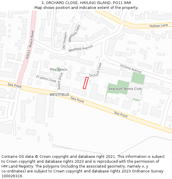 3, ORCHARD CLOSE, HAYLING ISLAND, PO11 9AR: Location map and indicative extent of plot