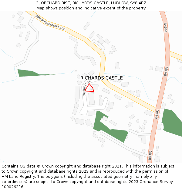 3, ORCHARD RISE, RICHARDS CASTLE, LUDLOW, SY8 4EZ: Location map and indicative extent of plot