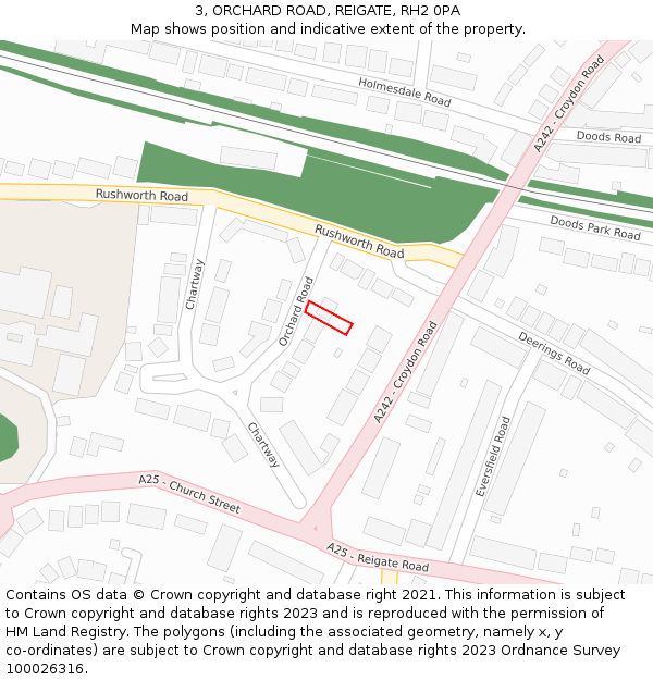 3, ORCHARD ROAD, REIGATE, RH2 0PA: Location map and indicative extent of plot