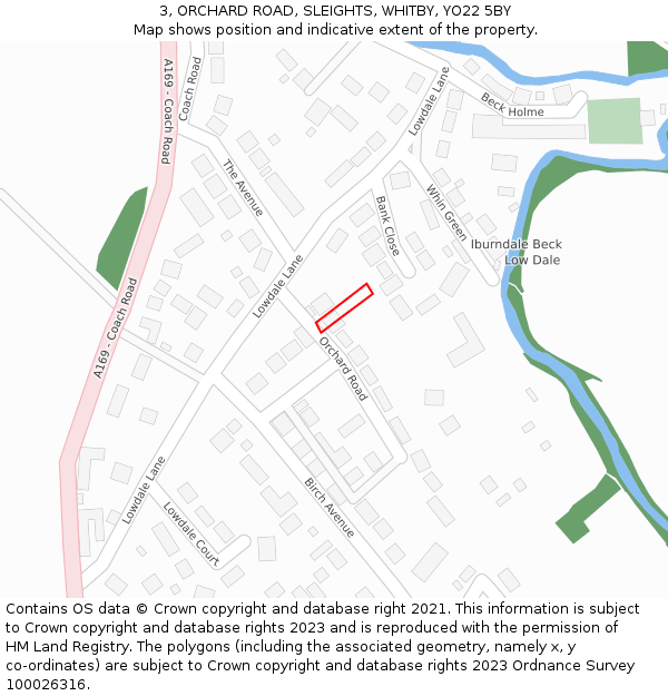 3, ORCHARD ROAD, SLEIGHTS, WHITBY, YO22 5BY: Location map and indicative extent of plot