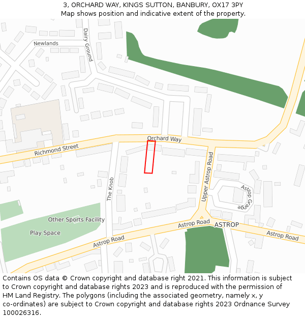 3, ORCHARD WAY, KINGS SUTTON, BANBURY, OX17 3PY: Location map and indicative extent of plot