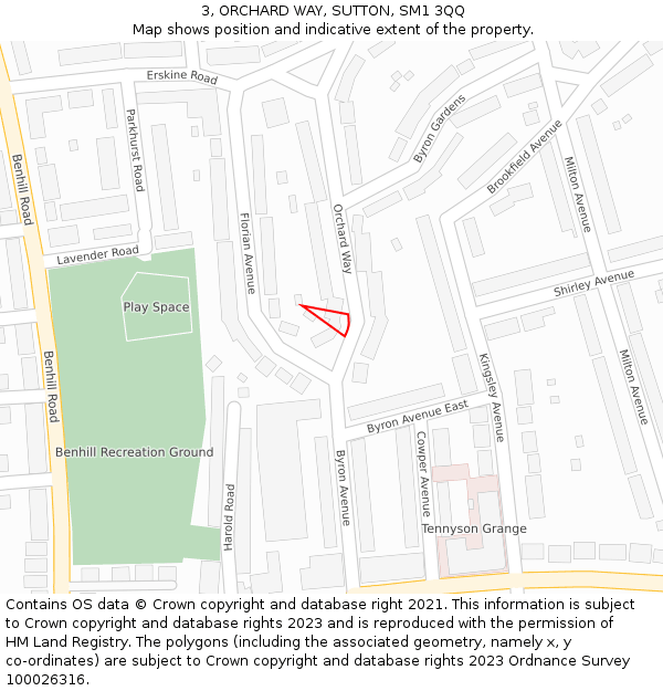 3, ORCHARD WAY, SUTTON, SM1 3QQ: Location map and indicative extent of plot