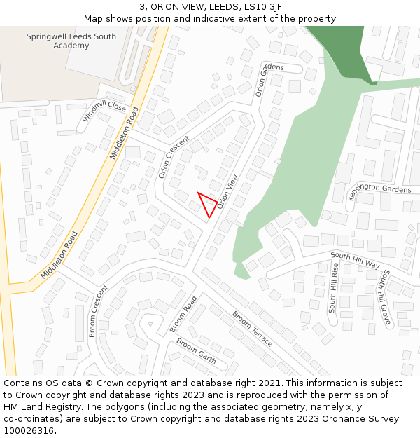 3, ORION VIEW, LEEDS, LS10 3JF: Location map and indicative extent of plot