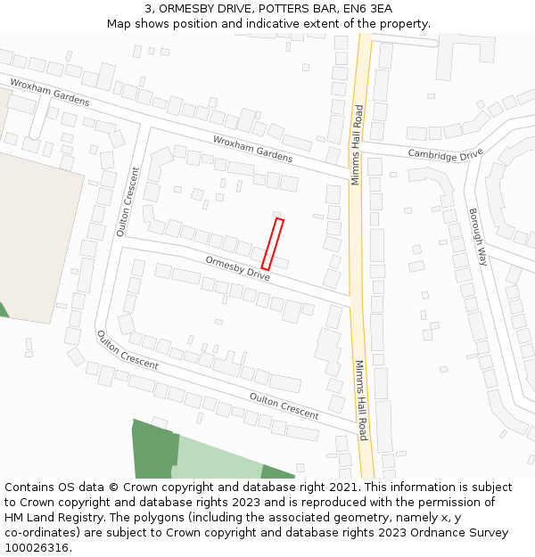 3, ORMESBY DRIVE, POTTERS BAR, EN6 3EA: Location map and indicative extent of plot