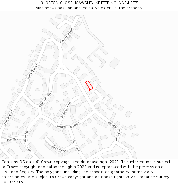 3, ORTON CLOSE, MAWSLEY, KETTERING, NN14 1TZ: Location map and indicative extent of plot