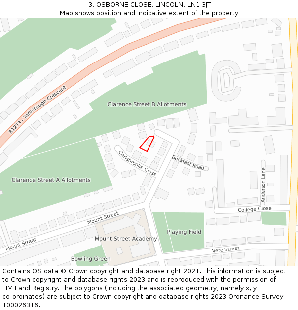 3, OSBORNE CLOSE, LINCOLN, LN1 3JT: Location map and indicative extent of plot