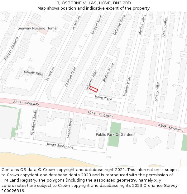 3, OSBORNE VILLAS, HOVE, BN3 2RD: Location map and indicative extent of plot