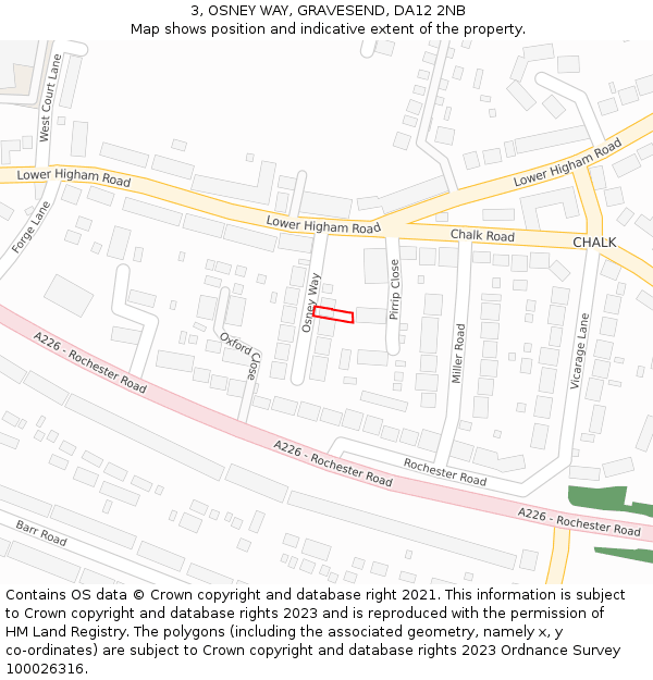3, OSNEY WAY, GRAVESEND, DA12 2NB: Location map and indicative extent of plot
