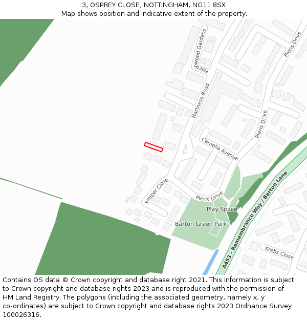 3, OSPREY CLOSE, NOTTINGHAM, NG11 8SX: Location map and indicative extent of plot
