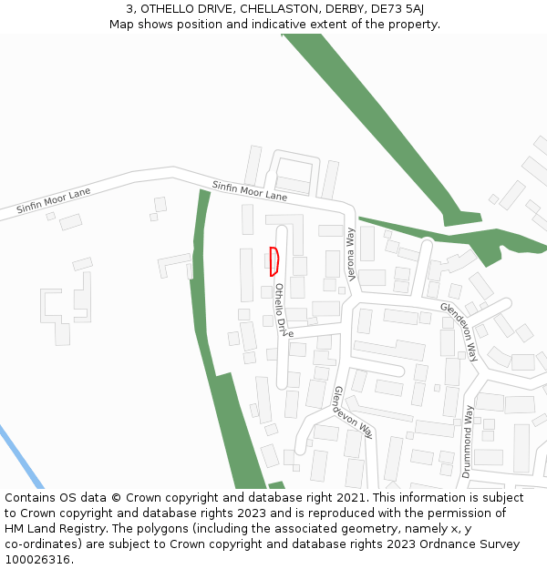 3, OTHELLO DRIVE, CHELLASTON, DERBY, DE73 5AJ: Location map and indicative extent of plot