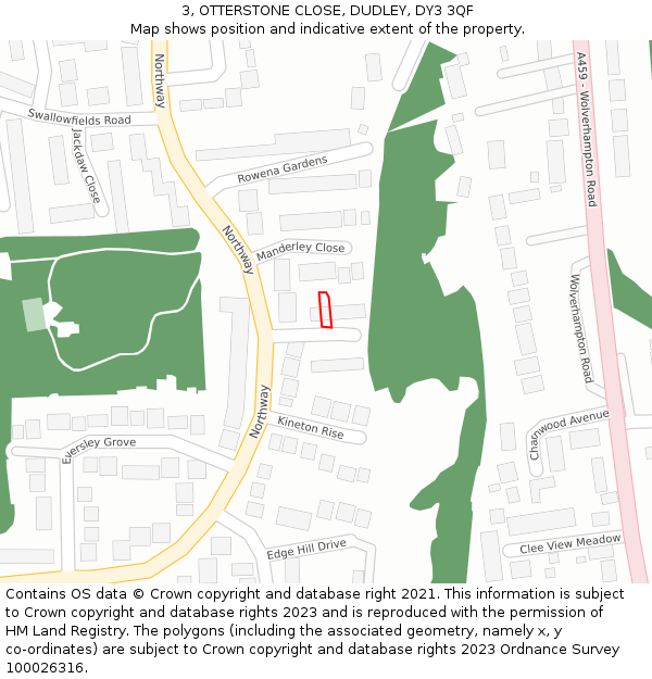 3, OTTERSTONE CLOSE, DUDLEY, DY3 3QF: Location map and indicative extent of plot