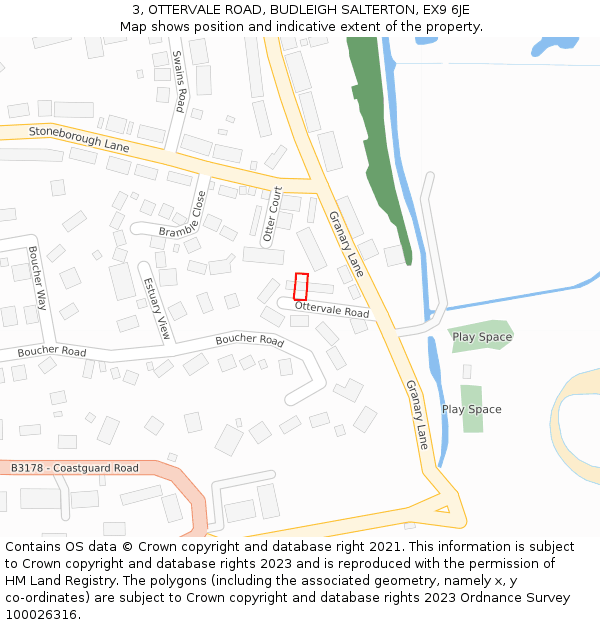 3, OTTERVALE ROAD, BUDLEIGH SALTERTON, EX9 6JE: Location map and indicative extent of plot