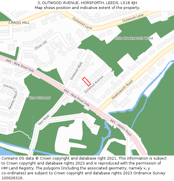 3, OUTWOOD AVENUE, HORSFORTH, LEEDS, LS18 4JH: Location map and indicative extent of plot