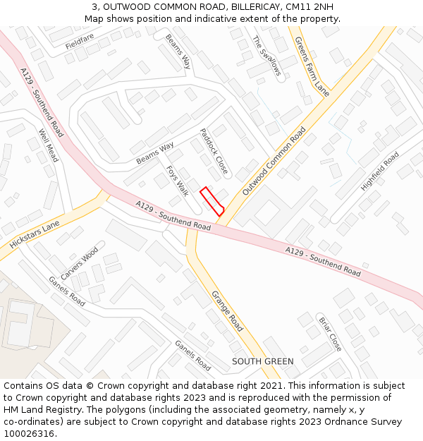 3, OUTWOOD COMMON ROAD, BILLERICAY, CM11 2NH: Location map and indicative extent of plot