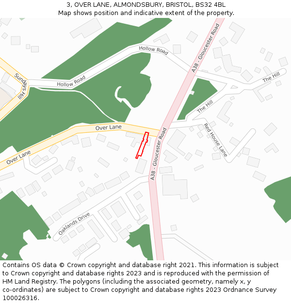 3, OVER LANE, ALMONDSBURY, BRISTOL, BS32 4BL: Location map and indicative extent of plot