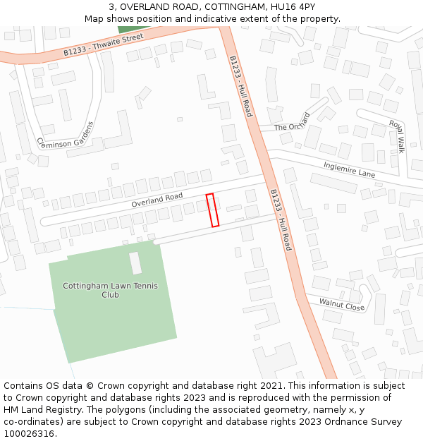 3, OVERLAND ROAD, COTTINGHAM, HU16 4PY: Location map and indicative extent of plot