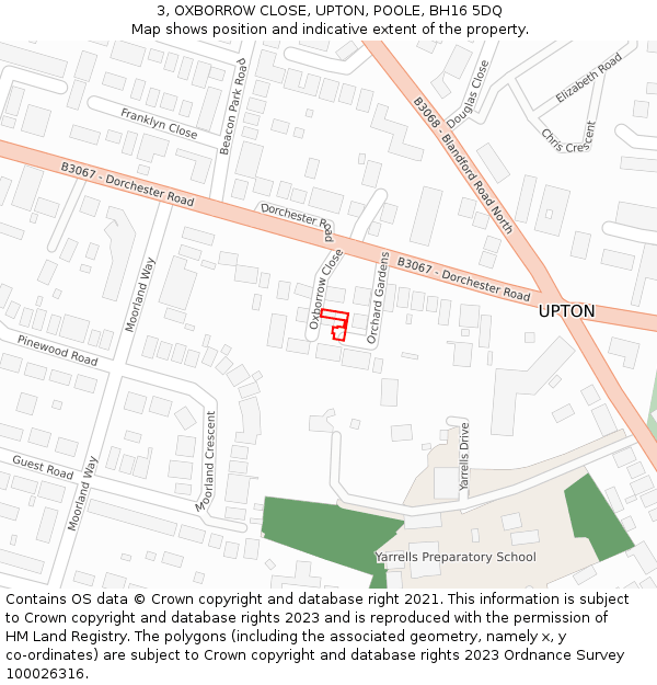 3, OXBORROW CLOSE, UPTON, POOLE, BH16 5DQ: Location map and indicative extent of plot