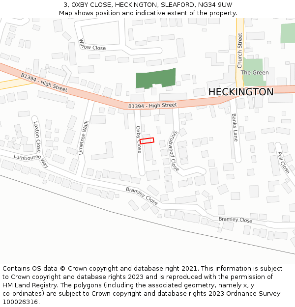 3, OXBY CLOSE, HECKINGTON, SLEAFORD, NG34 9UW: Location map and indicative extent of plot