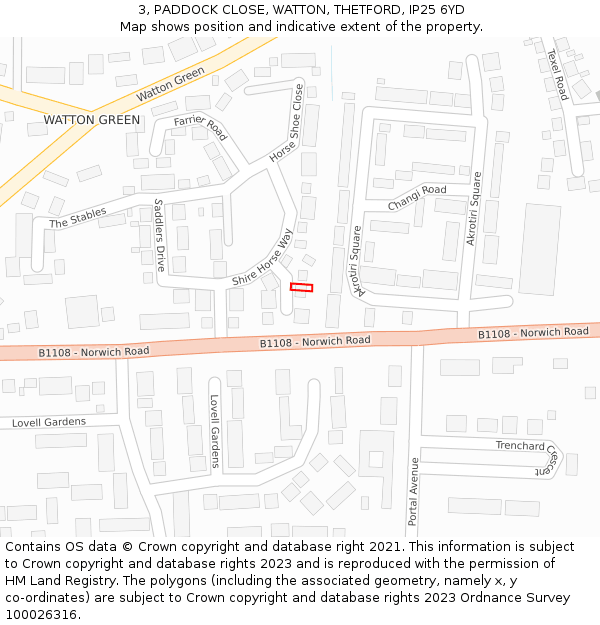3, PADDOCK CLOSE, WATTON, THETFORD, IP25 6YD: Location map and indicative extent of plot