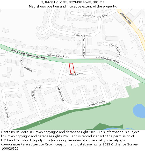 3, PAGET CLOSE, BROMSGROVE, B61 7JE: Location map and indicative extent of plot